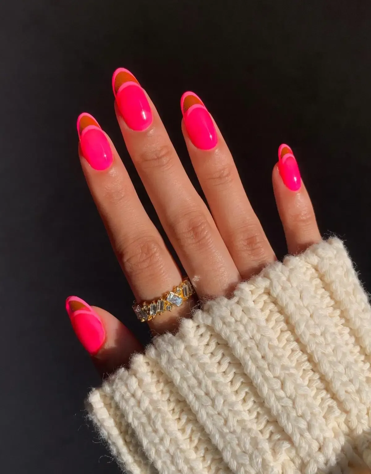 Neon pink jelly nails.