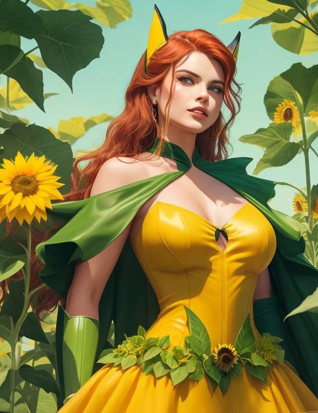 Se.xy female superhero in sunshine sunflower fashion - movingworl.com