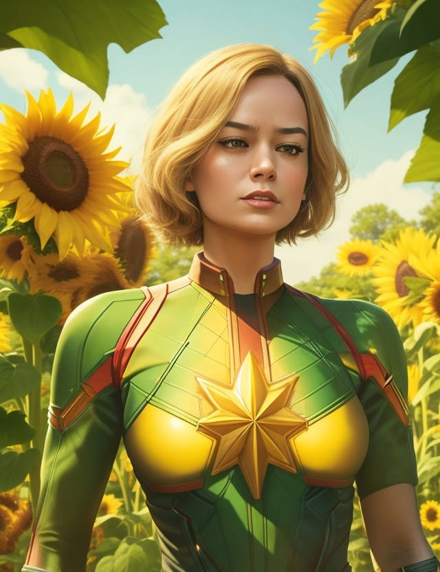 Se.xy female superhero in sunshine sunflower fashion - movingworl.com