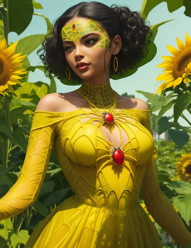 Se.xy female superhero in sunshine sunflower fashion - movingworl.com