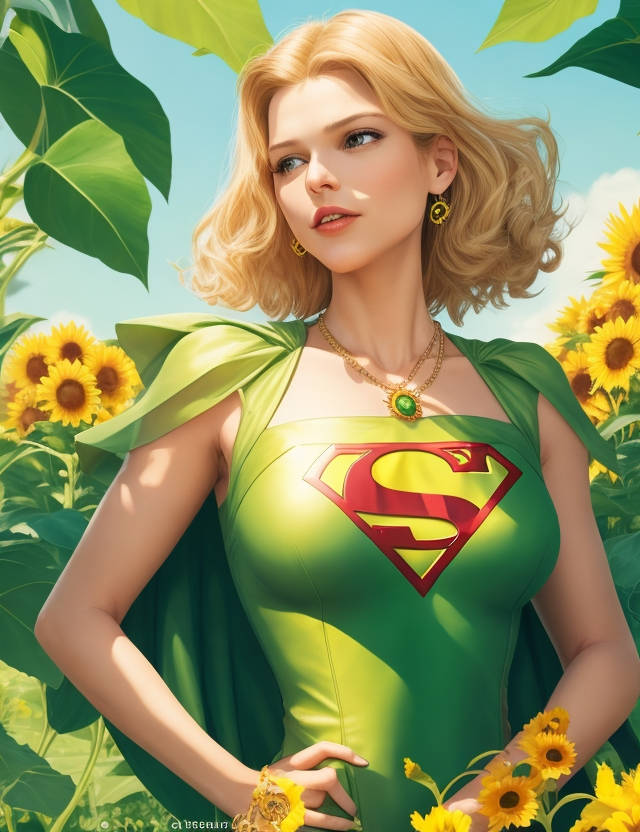 Se.xy female superhero in sunshine sunflower fashion - movingworl.com